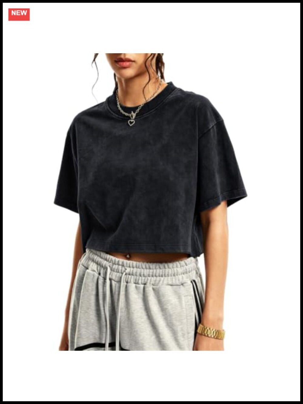 Oversized Cropped T-Shirt Acid Wash Cotton Vintage Crewneck Tee
